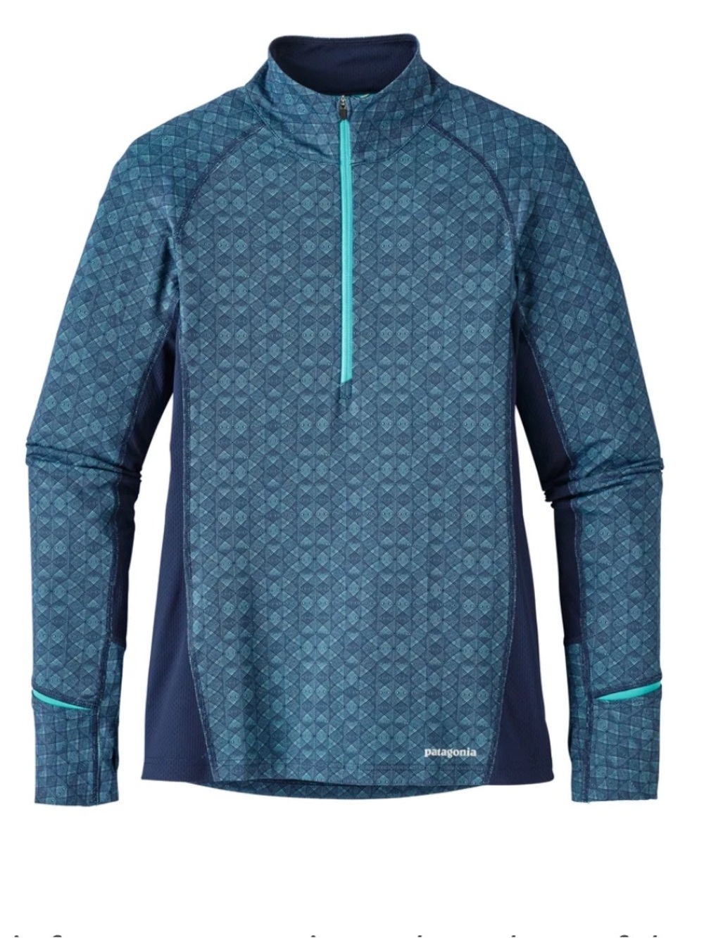 Patagonia Blue Geometric Quarter-Zip Pullover, Teal Zip, & Navy Accents , Sz L